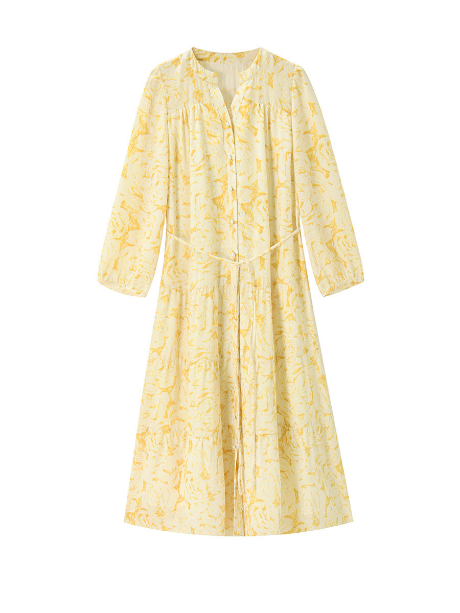 rachel floral puff sleeve midi dress - yellow