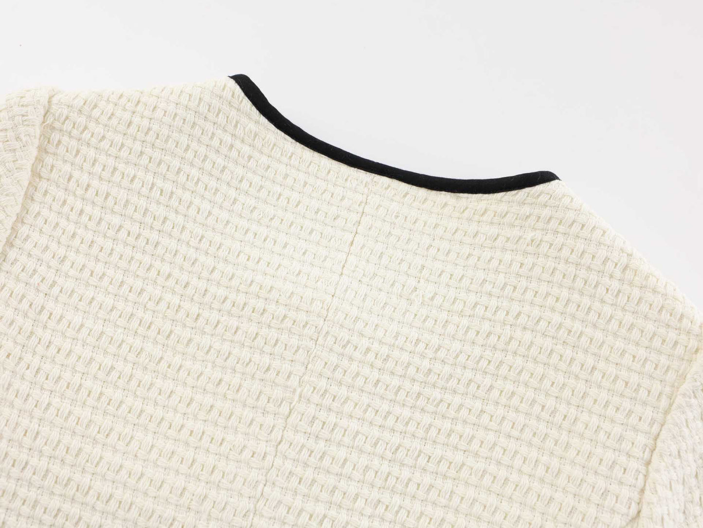 white knitted short-sleeved button-down mini dress
