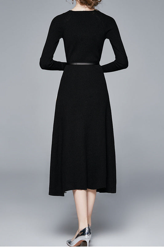 Knitted patchwork gradient pleated maxi dress