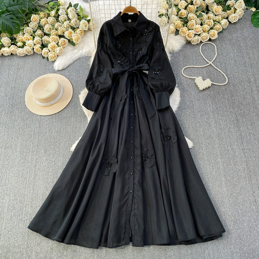 Summer Beaded 3D Floral Collar maxi Dress
