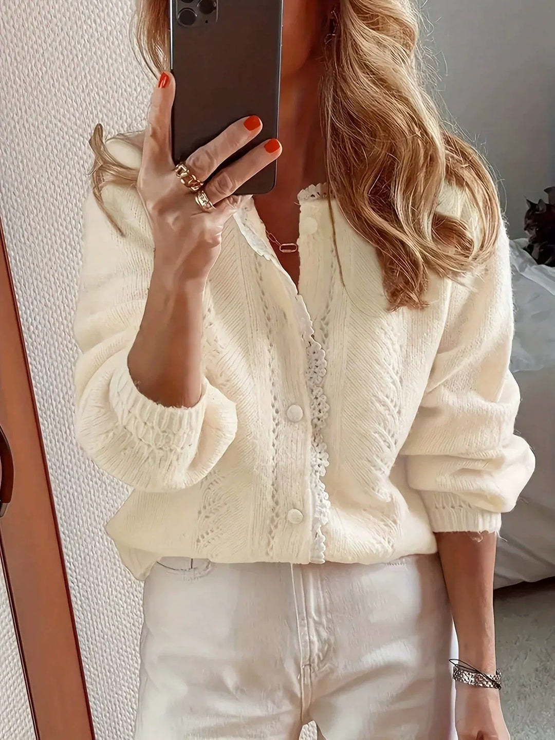 Solid-color Openwork Crochet Cardigan