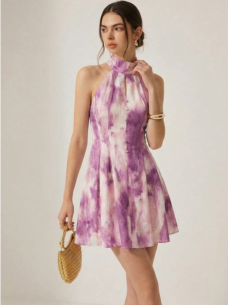 floral halterneck A-line mini dress
