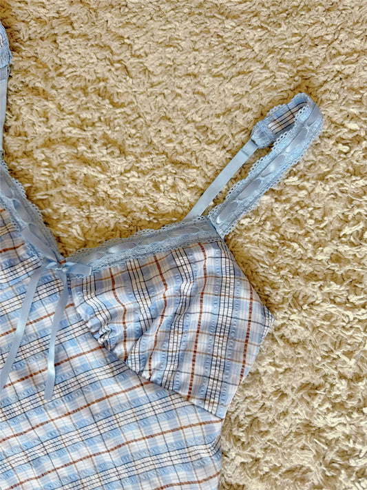 plaid ribbon bow V-neck camisole top
