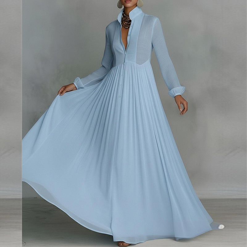 blue V-Neck Patchwork maxi Dress