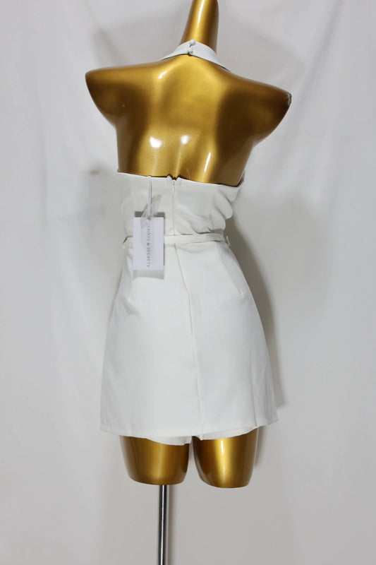 white halter neck mini dress