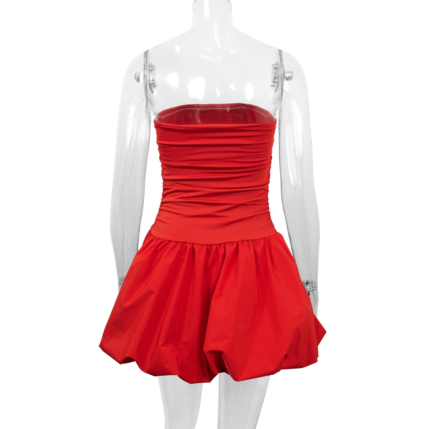 red Off-shoulder strapless sleeveless mini dress