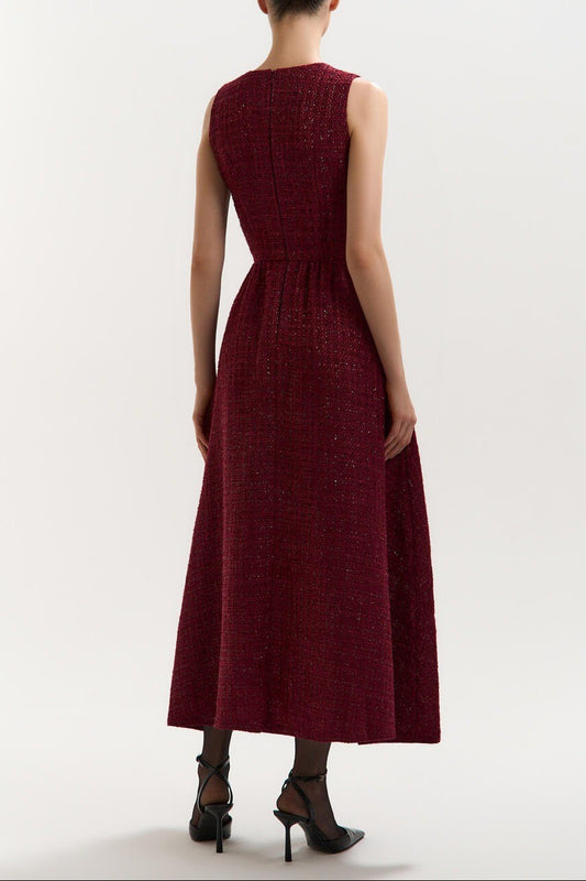 red wine sleeveless A-line maxi dress