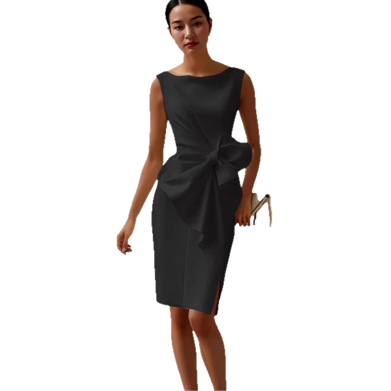 Sleeveless bodycon mini dress with bow