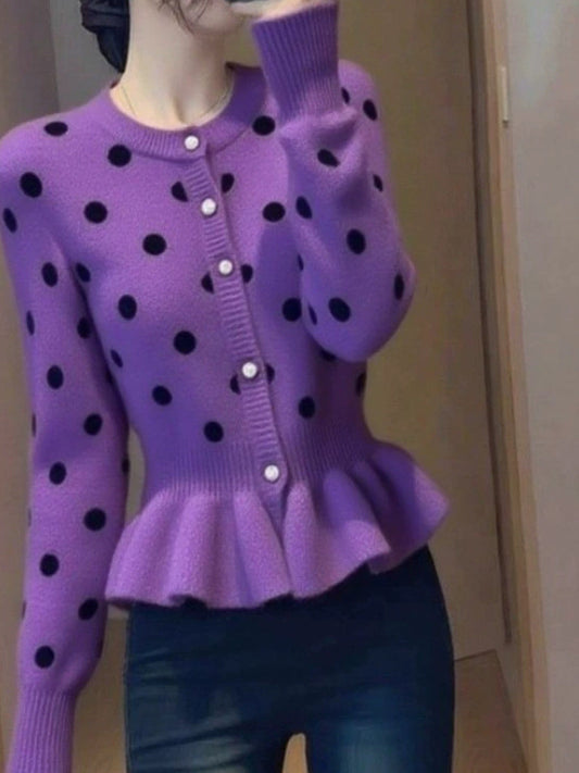 Polka Dot Slim-fit Knit Top
