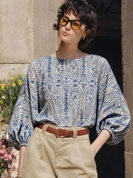 Maya Casual Back Bow Printed Blouse