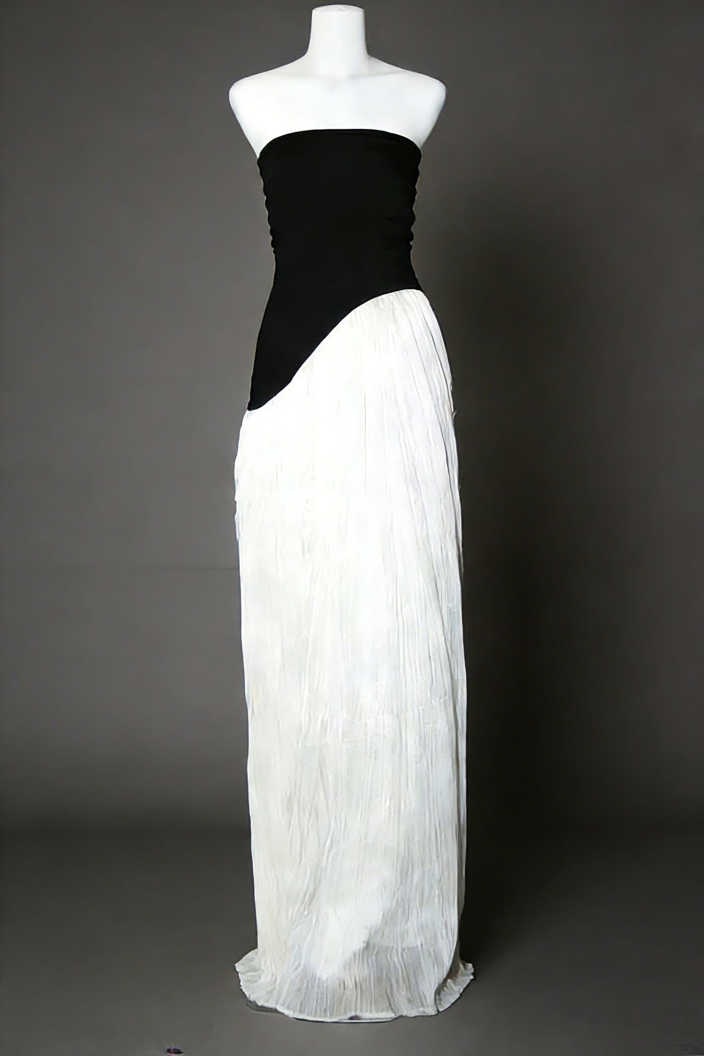 Black white contrast tube top irregular maxi dress