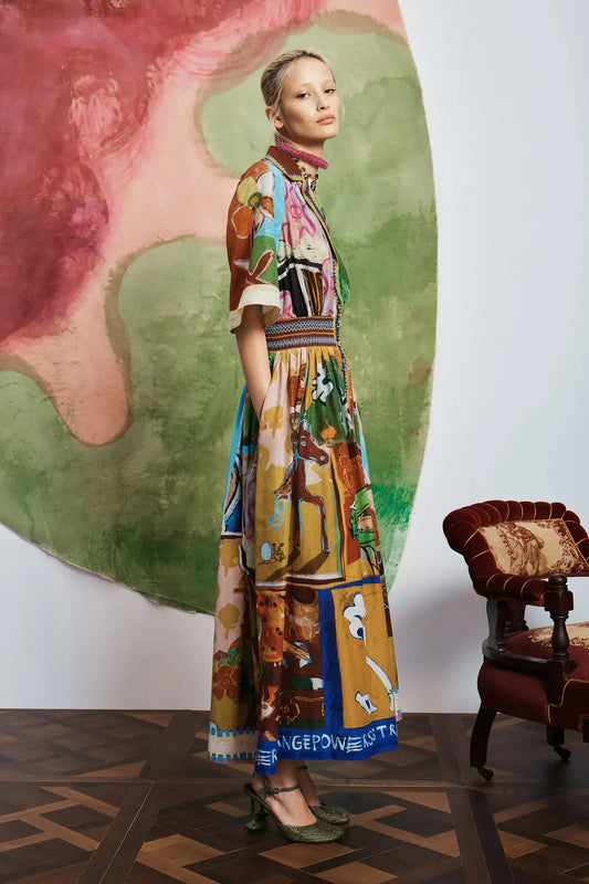 Abstract Animal Print Shirt Midi Dress