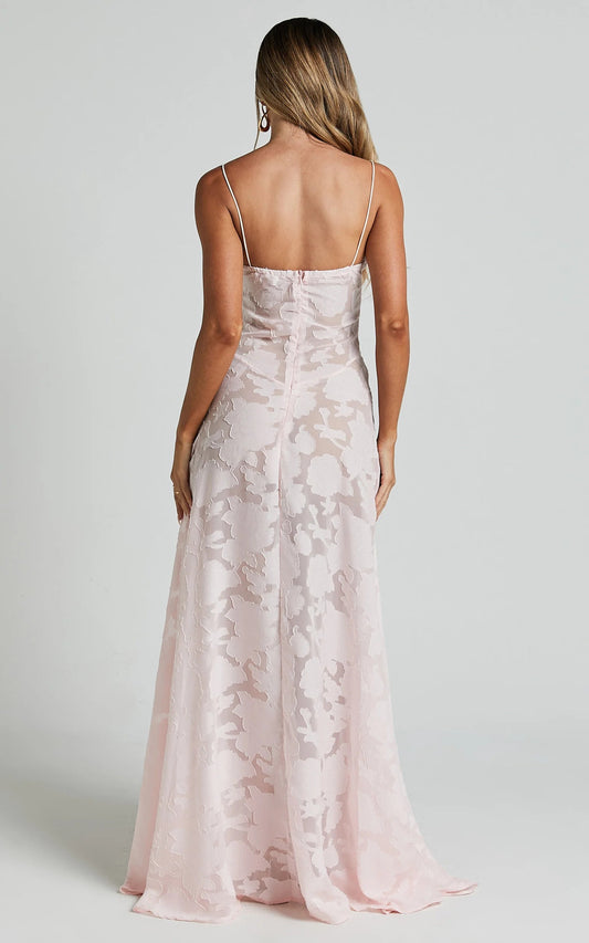 Sheer Jacquard Maxi Dress in Pink