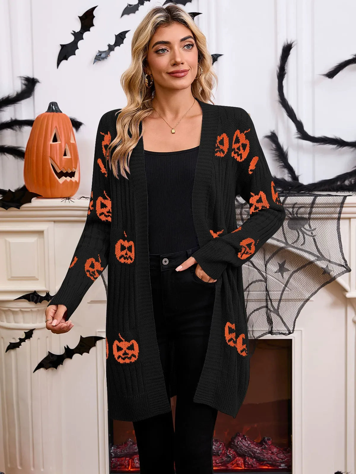 Black Pumpkin Knit Cardigan Premium Fabric - product view 3