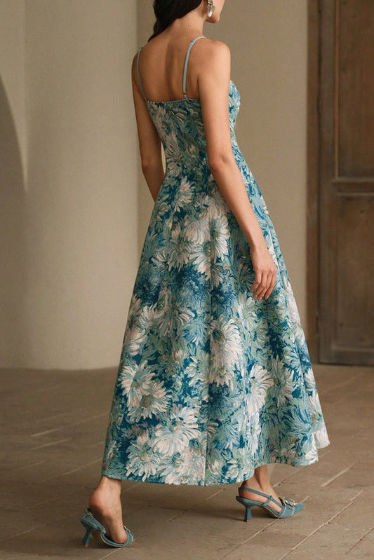 nicola Oil painting jacquard maxi dress - green & blue