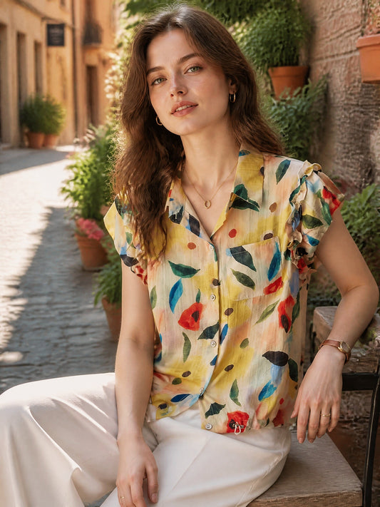 odelia Casual Polo Floral Printed Shirt