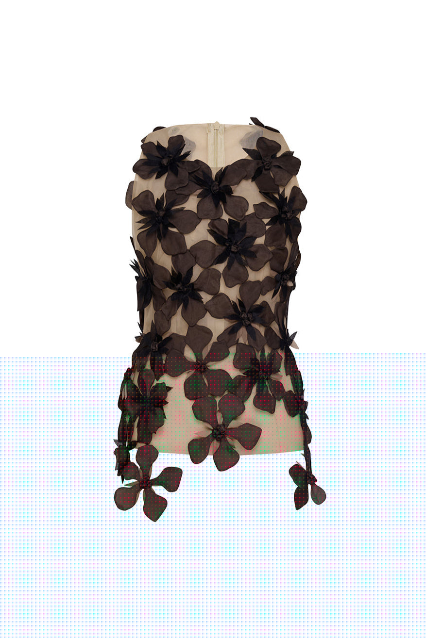 Moyer Bodycon Flower Applique Tulle Top in black