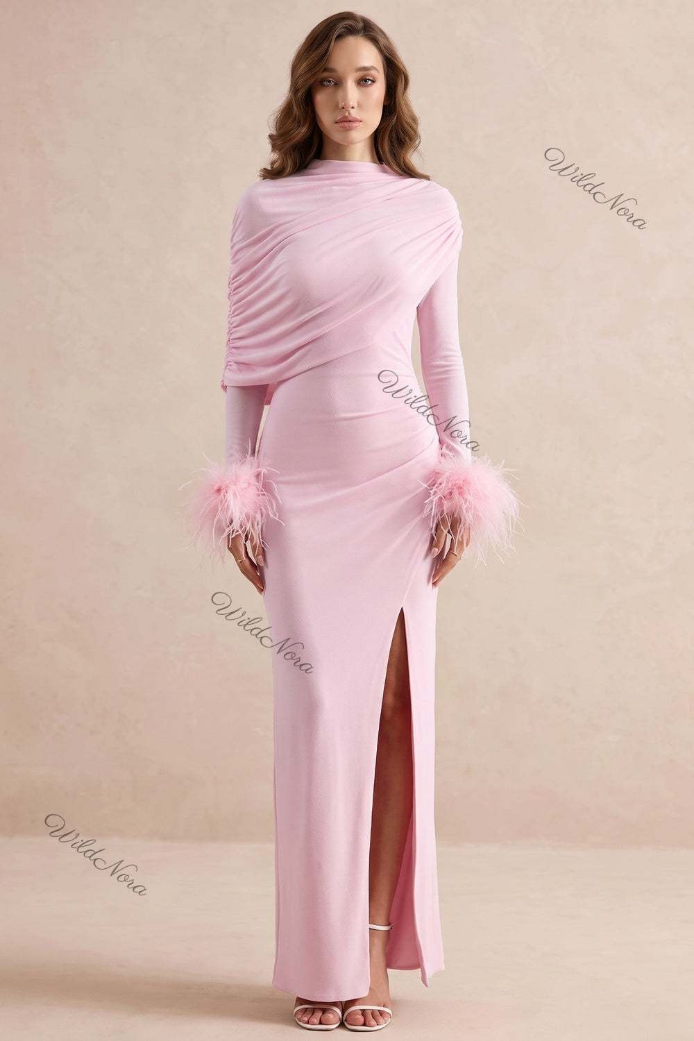 Light Pink Stretch Jersey Column Gown light pink stretch jersey gown - product view 1