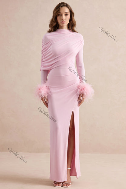 Light Pink Stretch Jersey Column Gown light pink stretch jersey gown - product view 1