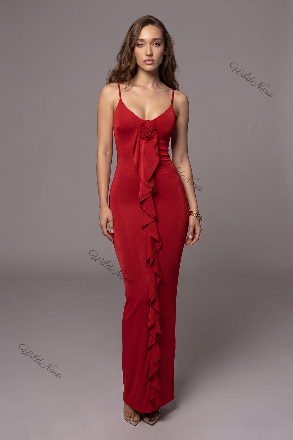Red Jersey Knit Bodycon Column Dress red jersey knit dress - product view 1
