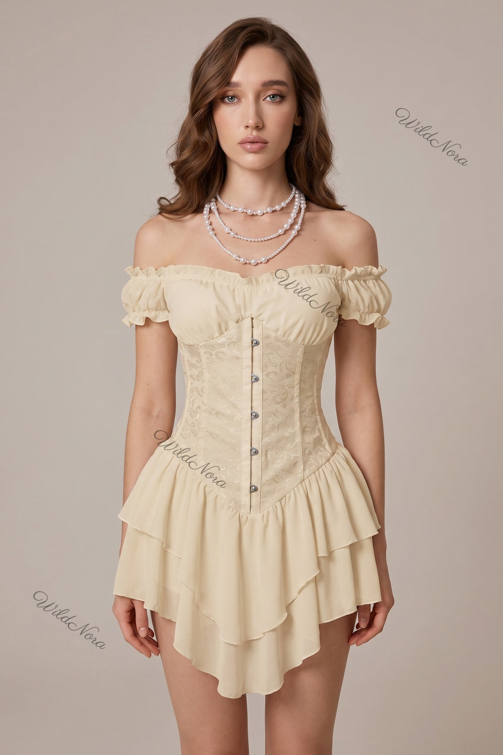Cream Floral Jacquard Corset Dress cream jacquard lace corset dress - product view 1