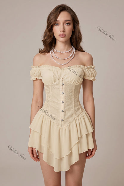 Cream Floral Jacquard Corset Dress cream jacquard lace corset dress - product view 1