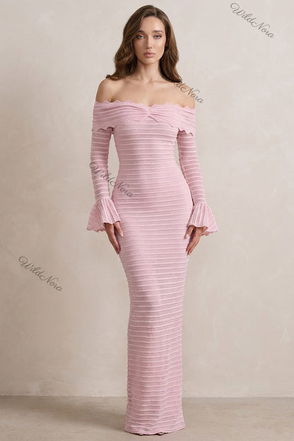 Light Pink Knit Column Maxi Dress light pink knit dress - product view 1