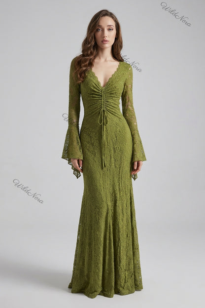 Olive Green Lace Mermaid Gown olive green lace gown - product view 1