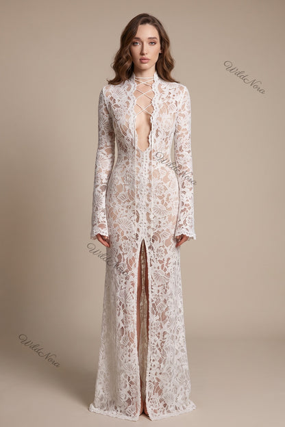 White Floral Lace Sheath Maxi Dress white floral lace maxi dress - product view 1