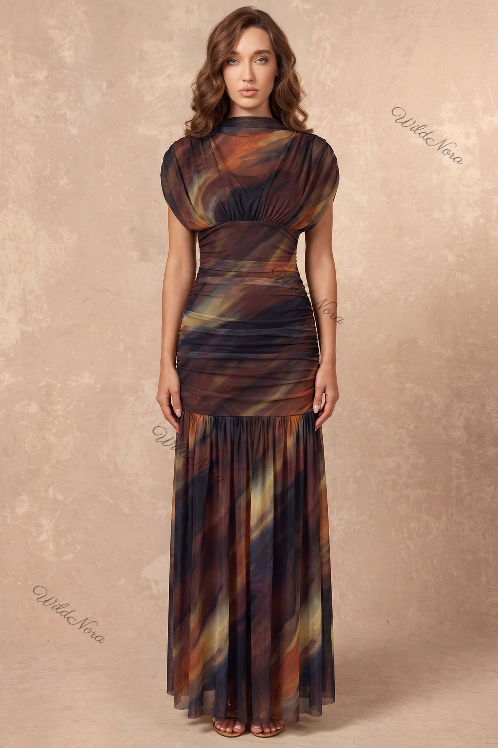 Dark Brown Sheer Mesh Mermaid Maxi Dress dark brown, black sheer mesh maxi dress - product view 1