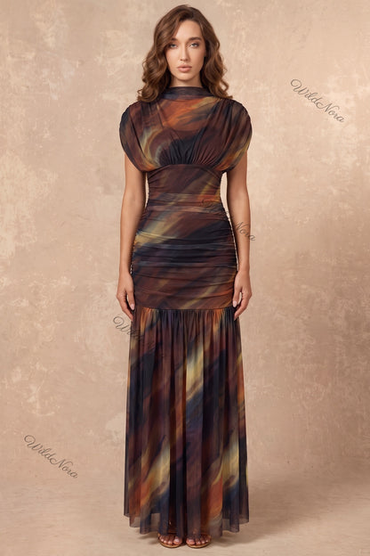Dark Brown Sheer Mesh Mermaid Maxi Dress dark brown, black sheer mesh maxi dress - product view 1
