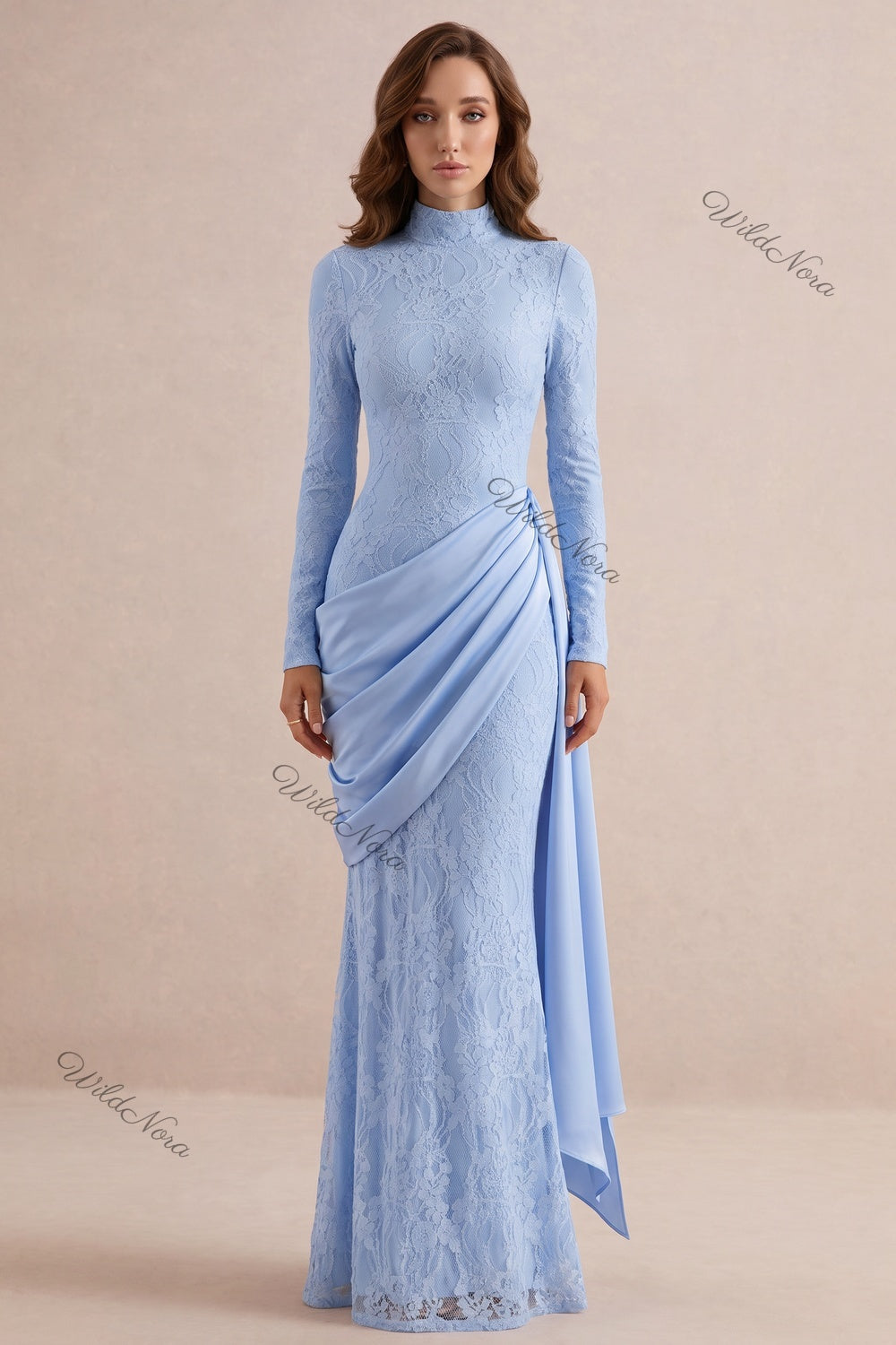 Light Blue Floral Lace Mermaid Gown light blue floral lace gown - product view 1