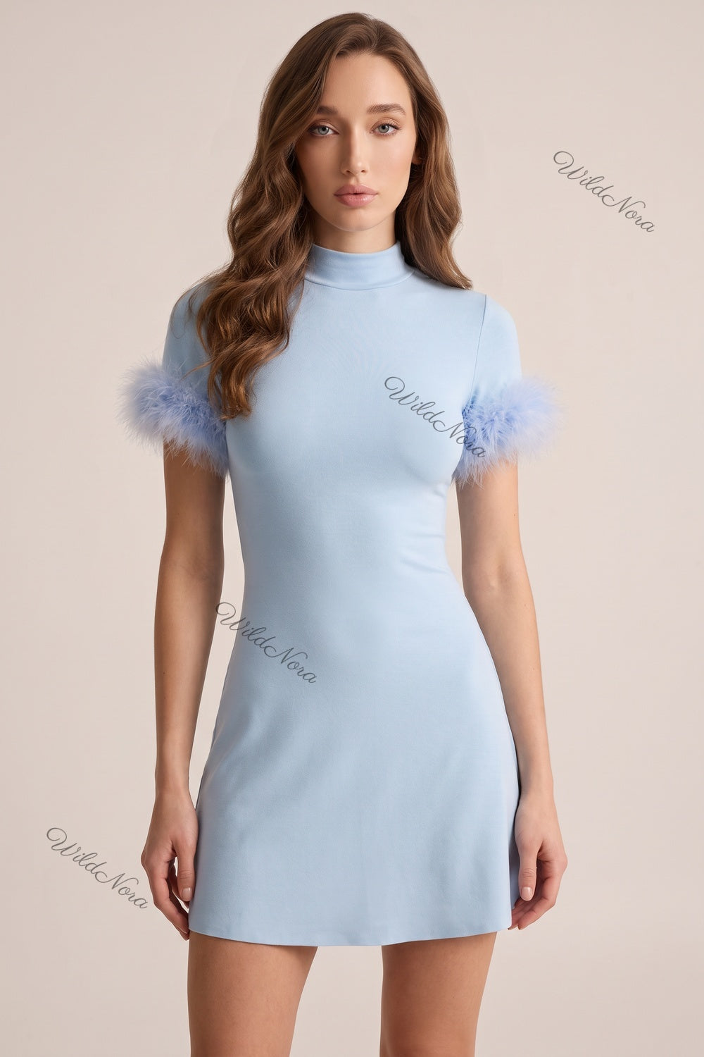 Light Blue Fine-Knit A-Line Mini Dress light blue fine knit dress - product view 1