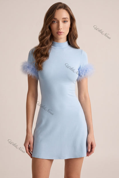 Light Blue Fine-Knit A-Line Mini Dress light blue fine knit dress - product view 1