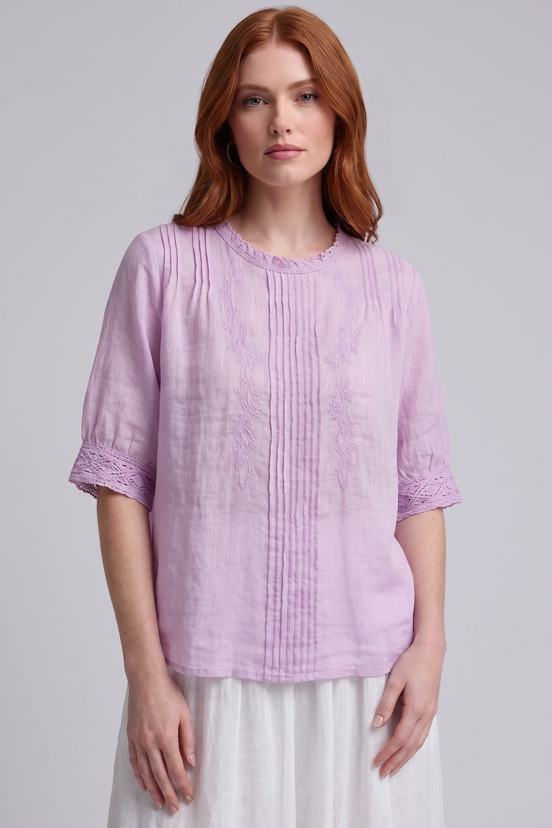 Lavender Linen-Cotton Blend Loose-Fit Boxy Blouse
