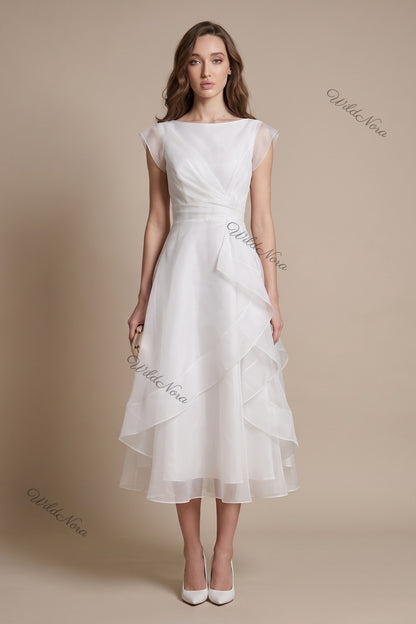 White Organza A-Line Fit-and-Flare Midi Dress white organza dress - product view 1