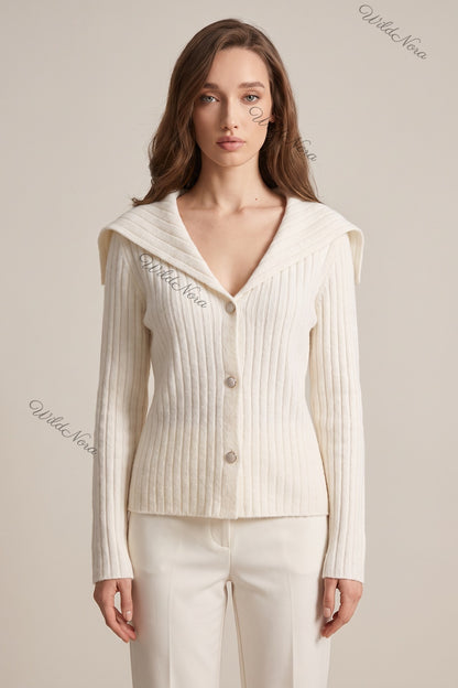 Off-White Ribbed Knit Fitted Cardigan off-white ribbed knit cardigan - product view 1