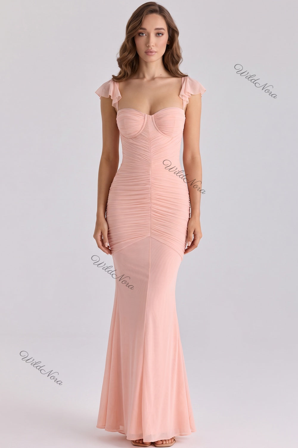 Blush Pink Mesh Mermaid Gown blush pink mesh gown - product view 1