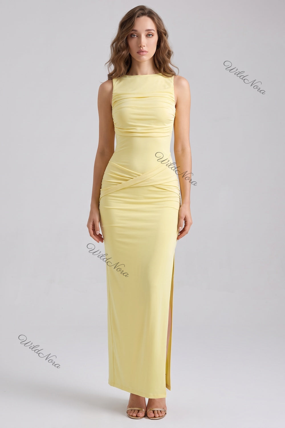 pale yellow jersey column maxi dress pale yellow jersey maxi dress - product view 1