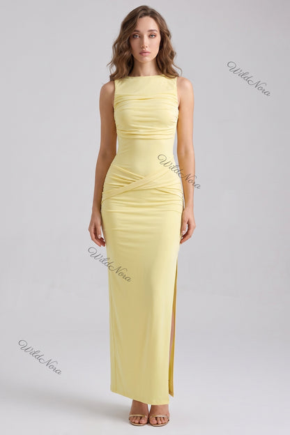pale yellow jersey column maxi dress pale yellow jersey maxi dress - product view 1