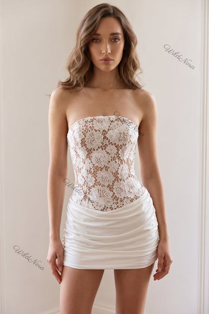 White Floral Lace Fitted Bodycon Mini Dress white floral lace dress - product view 1