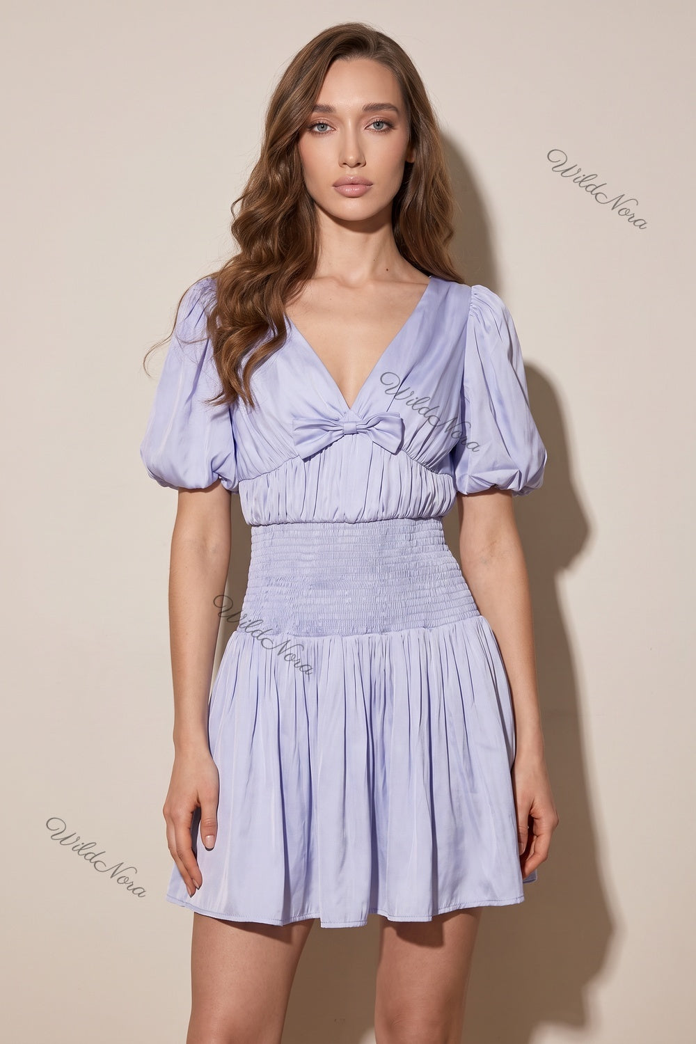 Light Lavender-Blue Synthetic Satin-Blend Fit-and-Flare Mini Dress light lavender-blue synthetic satin-blend dress - product view 1