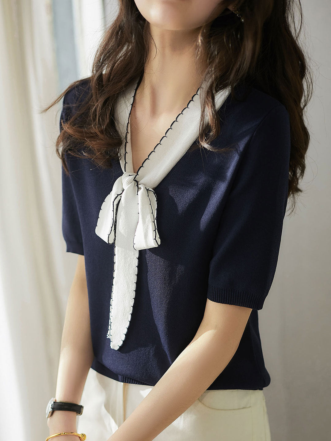 Layla Classic Loose Bow Knitted T-shirt