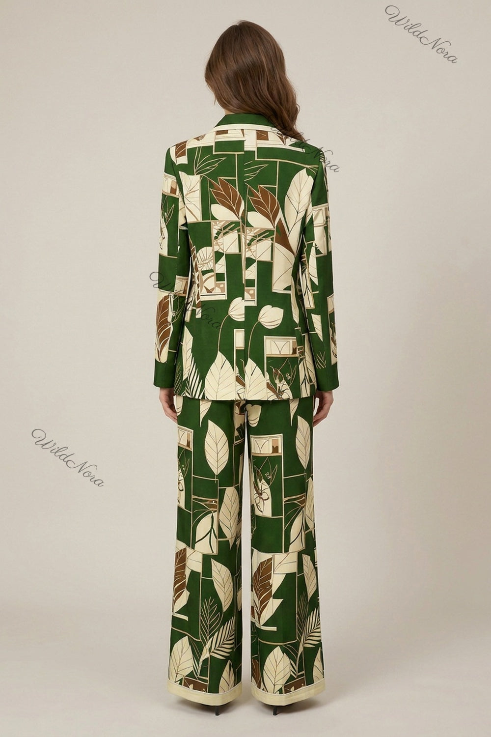 Dark Green Tropical Geometric Two-Piece Pant Suit dark green Woven synthetic crepe Two-piece pant suit - product view 3