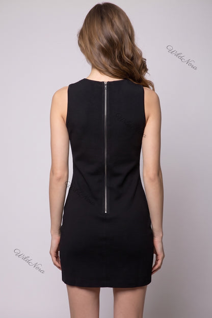 Black Heavy Knit Sheath Dress with Rhinestone Star Embellishment black heavy knit dress - product view 3