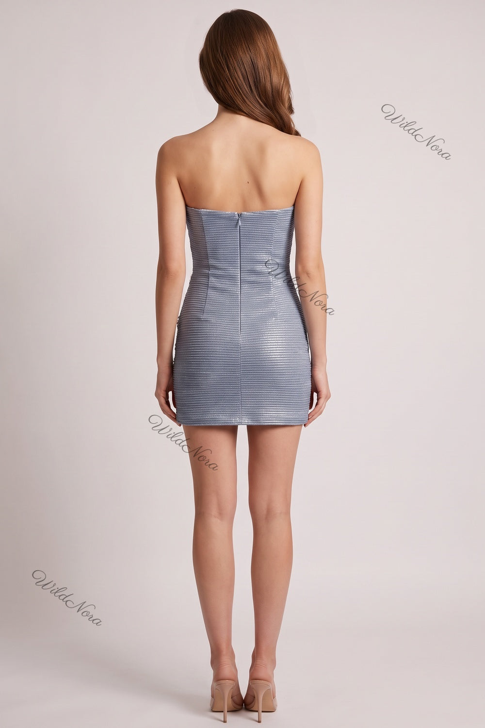 Light Blue Metallic Ribbed Knit Sequin Bodycon Dress light blue, silver metallic ribbed knit dress - product view 3