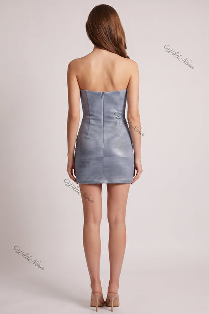 Light Blue Metallic Ribbed Knit Sequin Bodycon Dress light blue, silver metallic ribbed knit dress - product view 3