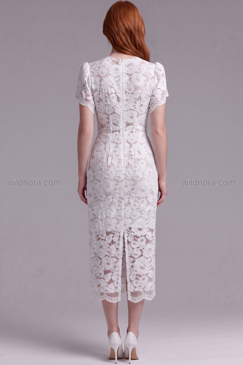 White Floral Lace Midi Dress Premium Fabric - product view 10