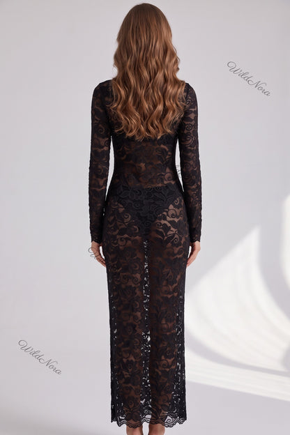 Black Floral Lace Sheath Dress black lace dress - product view 3