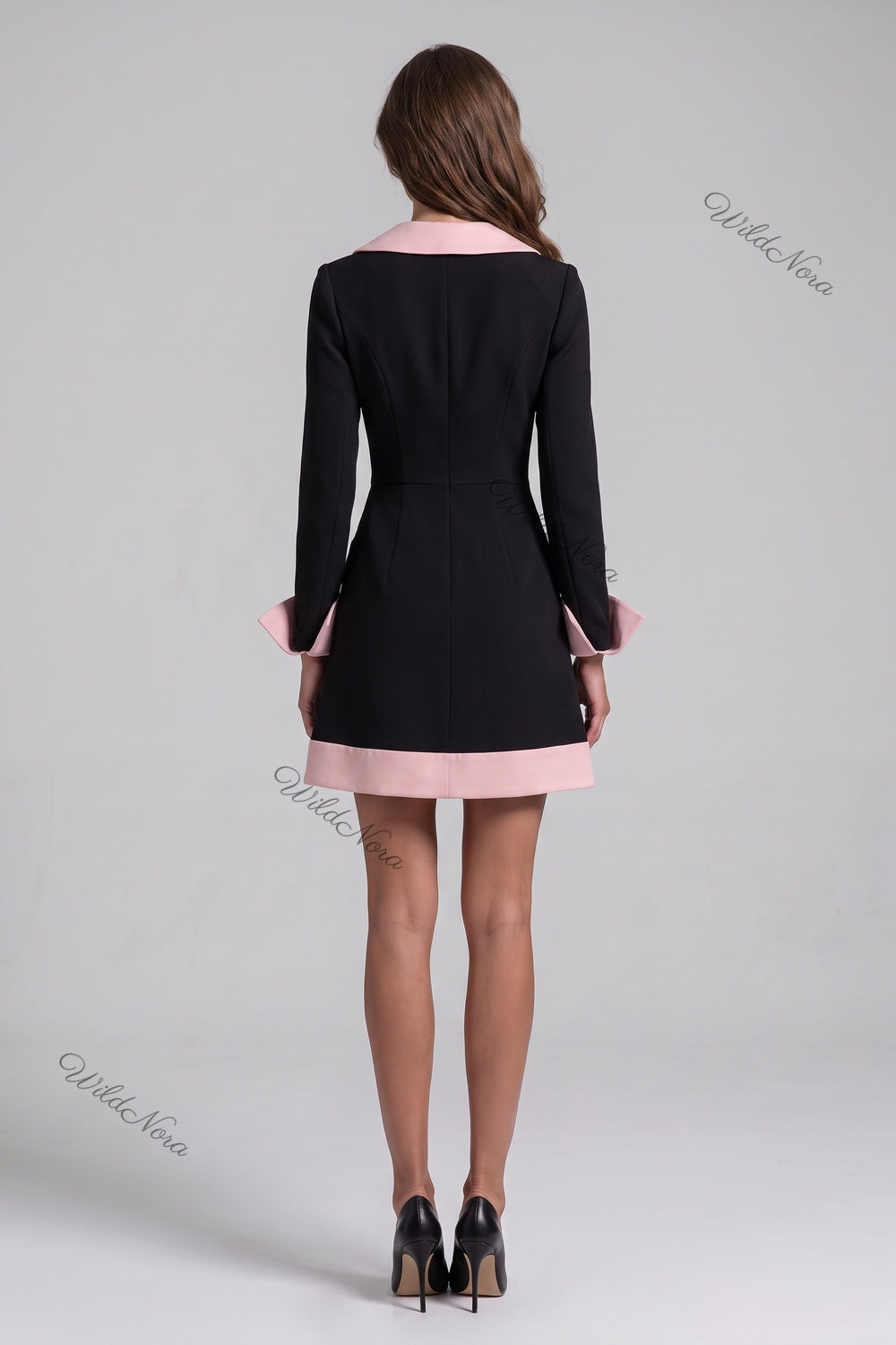 Black and Pale Pink Structured Crepe A-Line Mini Dress black structured heavy crepe dress - product view 3